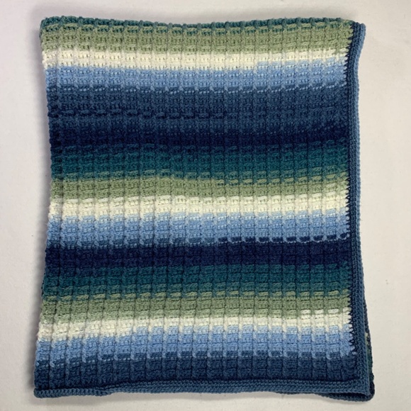 Crochet Afghan Blanket Throw | Hand Crafted | Variegated Blue Green | 45 x 39 - Picture 6 of 10